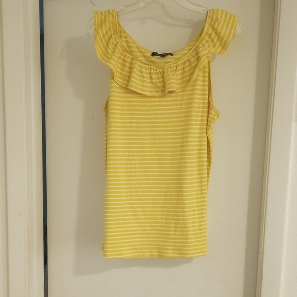 Yellow Striped Ruffle Top